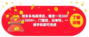 2023拼多多电商项目,稳定一天300~3000+,门槛低,出单快,一部手机即可完成-学习资源社