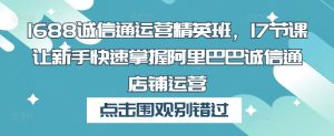 1688诚信通运营精英班,17节课让新手快速掌握阿里巴巴诚信通店铺运营-学习资源社