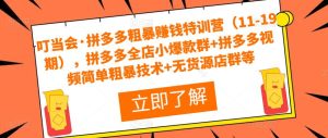 叮当会·拼多多粗暴赚钱特训营(11-19期),拼多多全店小爆款群+拼多多视频简单粗暴技术+无货源店群等-学习资源社