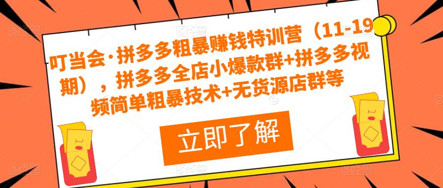 叮当会·拼多多粗暴赚钱特训营（11-19期），拼多多全店小爆款群+拼多多视频简单粗暴技术+无货源店群等-学习资源社