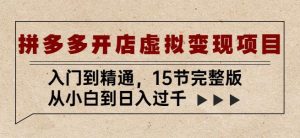 拼多多开店虚拟变现项目:入门到精通,从小白到日入过千(15节完整版)-学习资源社