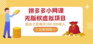 黄岛主·拼多多小网课无版权虚拟项目分享课:起店之后每天100-200收入-学习资源社