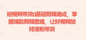 短视频带货0基础剪辑速成,掌握爆款剪辑思维,让好视频加持涨粉带货-学习资源社