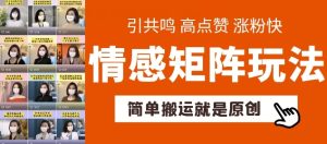 简单搬运,情感矩阵玩法,涨粉速度快,可带货,可起号【揭秘】-学习资源社