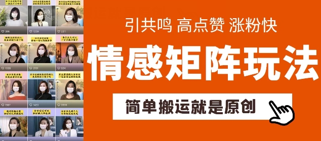 简单搬运，情感矩阵玩法，涨粉速度快，可带货，可起号【揭秘】-学习资源社