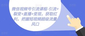 微信视频号引流课程-引流+裂变+直播+变现,获取红利,把握短视频超级流量风口-学习资源社