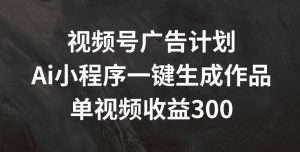 视频号广告计划,AI小程序一键生成作品, 单视频收益300+【揭秘】-学习资源社