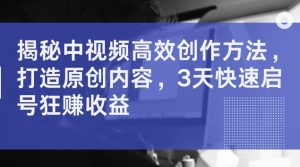 揭秘中视频高效创作方法,打造原创内容,3天快速启号狂赚收益【揭秘】-学习资源社