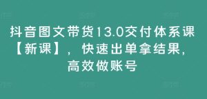 抖音图文带货13.0交付体系课【新课】,快速出单拿结果,高效做账号-学习资源社