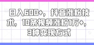 日入600+,抖音涨粉技术,10条视频涨粉1万+,3种变现方式【揭秘】-学习资源社