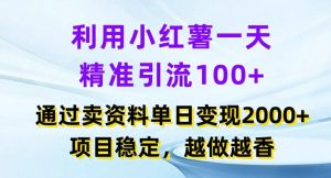 利用小红书一天精准引流100+,通过卖项目单日变现2k+,项目稳定,越做越香【揭秘】-学习资源社