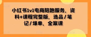小红书1v1电商陪跑服务,资料+课程完整版,选品/笔记/爆单,全案课-学习资源社