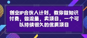 创业IP合伙人计划,教你做知识付费,做流量,卖项目,一个可以持续很久的优质项目-学习资源社