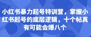 小红书暴力起号特训营,掌握小红书起号的底层逻辑,十个帖真有可能会爆八个-学习资源社