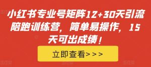 小红书专业号矩阵12+30天引流陪跑训练营,简单易操作,15天可出成绩!-学习资源社