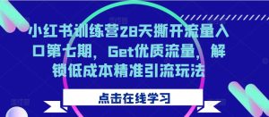 小红书训练营28天撕开流量入口第七期,Get优质流量,解锁低成本精准引流玩法-学习资源社
