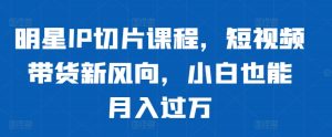 明星IP切片课程,短视频带货新风向,小白也能月入过万-学习资源社