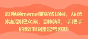 短视频meme猫实战项目,从选素材到把文案,到剪辑,手把手的教你快速起号涨粉-学习资源社