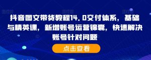 抖音图文带货教程14.0交付体系,基础与精英课,新增账号运营锦囊,快速解决账号针对问题-学习资源社