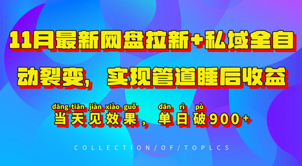 11月最新网盘拉新+私域全自动裂变，实现管道睡后收益，当天见效果，单日破900+-学习资源社