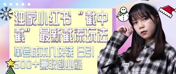最新小红书截流玩法 独家截中截 单号成本几块钱 日引500+CY粉JZ粉-学习资源社