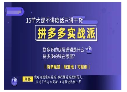 朋哥电商(拼多多实战派)，15节大课不讲废话只讲干货，简单粗暴 能落地 可复制-学习资源社