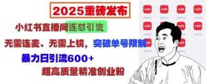 2025重磅发布:小红书直播间连怼引流,无需连麦、无需上镜,突破单号限制,暴力日引流600+-学习资源社