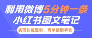 小红书利用微博5分钟一条图文笔记,实现快速涨粉,商单接到手软-学习资源社