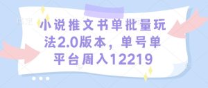 小说推文书单批量玩法2.0版本,单号单平台周入12219-学习资源社