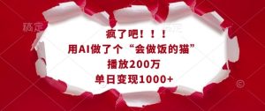 疯了吧!用AI做了个“会做饭的猫”,播放200万,单日变现1k-学习资源社