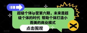 超级个体ip营第六期,未来是超级个体的时代  帮助个体打造小而美的商业模式-学习资源社