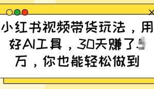 小红书视频带货玩法,用好AI工具,30天收益过W,你也能轻松做到-学习资源社