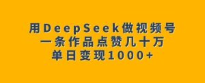 用DeepSeek做视频号,一条作品点赞几十万,单日变现1k-学习资源社