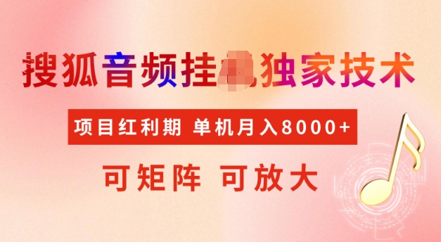首发搜狐音频挂JI，项目红利期，可矩阵可放大，稳定月入5k【揭秘】-学习资源社