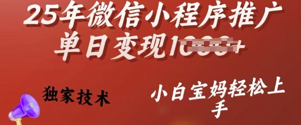25年微信小程序推广单日变现多张，独家技术，小白宝妈轻松上手【揭秘】-学习资源社