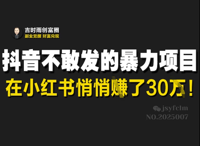 抖音不敢发的暴利项目，在小红书悄悄挣了30W-学习资源社