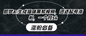 即梦AI生成猫咪黑帮视频,迅速起号涨粉,一个月5k-学习资源社