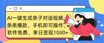 AI一键生成亲子对话视频，条条爆款，一部手机即可操作，单日变现数张-学习资源社