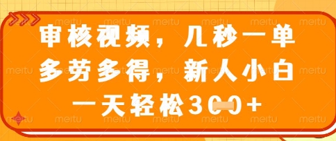 最新审核视频，几秒一单，多劳多得，新人小白一天轻松3张【揭秘】-学习资源社
