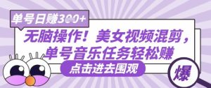 无脑操作!美女视频混剪,单号音乐任务轻松日入3张+-学习资源社