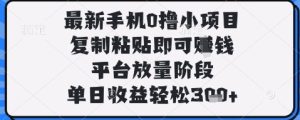 最新手机0撸小项目,复制粘贴即可挣钱,平台放量阶段,单日收益轻松3张+【揭秘】-学习资源社