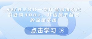 小红书3分钟一条作品精准引流创业粉300+,打造属于自己的流量帝国-学习资源社