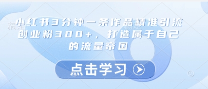 小红书3分钟一条作品精准引流创业粉300+，打造属于自己的流量帝国-学习资源社