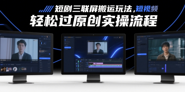 短剧三联屏搬运玩法，短剧搬运轻松过原创实操流程-学习资源社