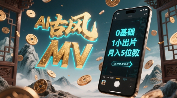 AI一键生成古风音乐MV，0剪辑基础1小时出片，多种变现渠道，一部手机月入5位数-学习资源社