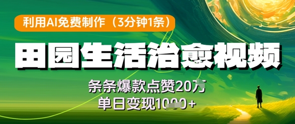 利用AI免费制作田园生活治愈视频，条条爆款点赞20W，单日变现几张-学习资源社