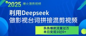 利用Deepseek做影视台词拼接混剪视频，条条爆款流量过W，单日变现多张-学习资源社