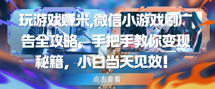 玩游戏挣米，微信小游戏刷广告全攻略，手把手教你变现秘籍，小白当天见效-学习资源社