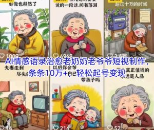 AI情感语录治愈老奶奶老爷爷短视制作,条条10万+,轻松起号变现-学习资源社