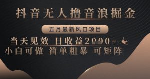 抖音无人撸音浪掘金,五月最新风口项目,当天见效,日收益多张,小白可做简单粗暴可矩阵【揭秘】-学习资源社